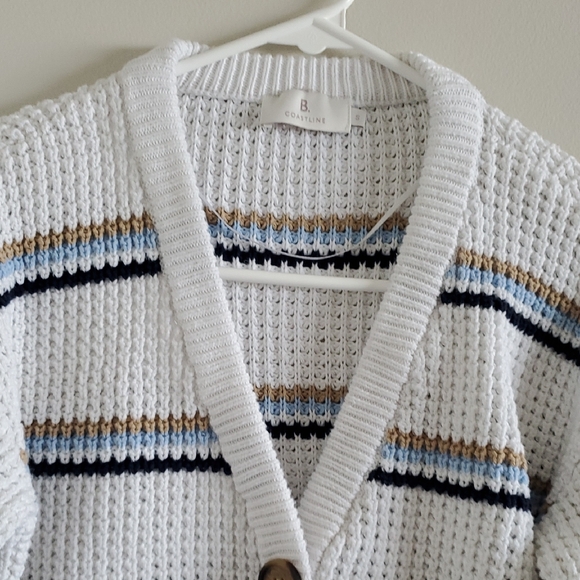 B. Coastline White Knit Stripped Cardigan Nautical Preppy Business Casual Sz S - Picture 3 of 11